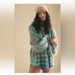 Free People Green and Cream Cardigan